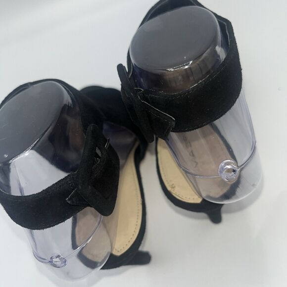 Via Spiga 6.5 Black Suede Peep Toe Buckle Strap Heels - Picture 5 of 7